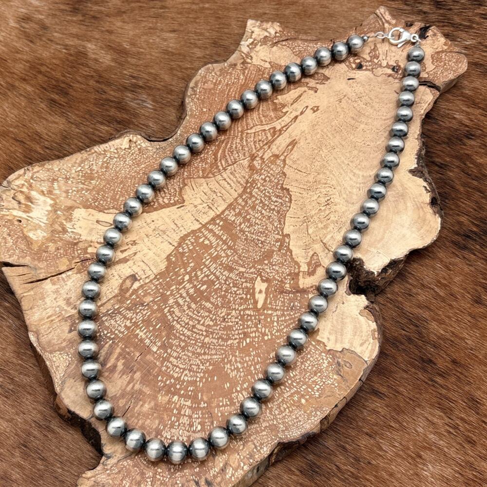 SOUTHWEST STYLE Sterling Silver 10mm Round Machine Made Bead Necklace 24.25"